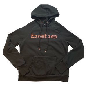 NWOT Bebe Pullover Sweatshirt with Hoodie & RoseGold Writing Athleisure Wear